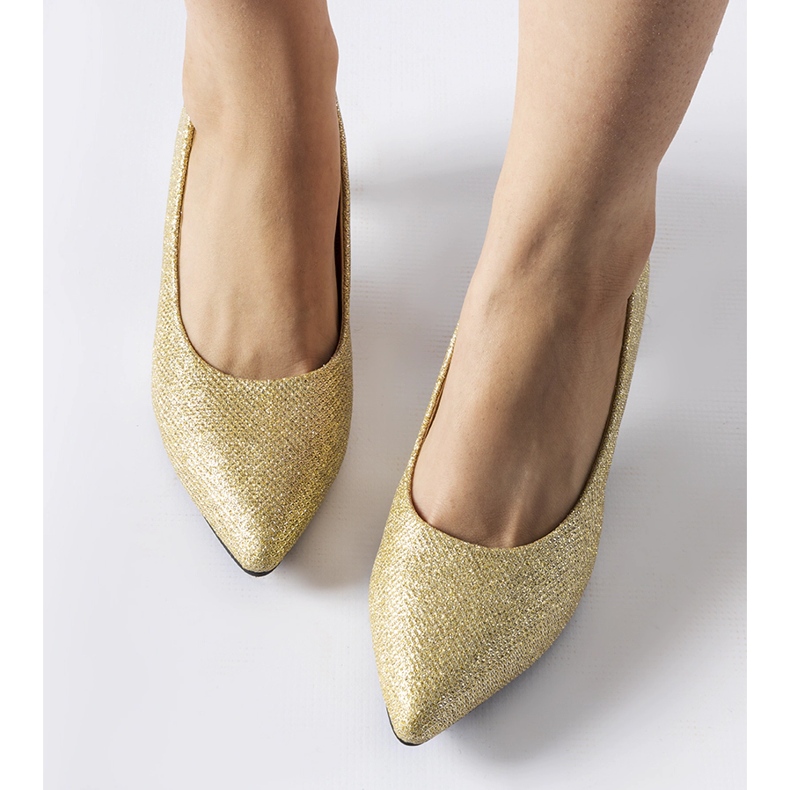 Pescara guld brokad låga pumps gyllene 1