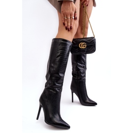 Super Mode Högklackade damstövlar Djurmönster Svart Mambra 3