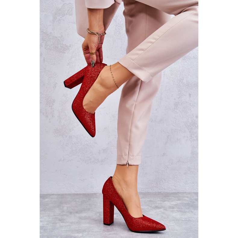 Shiny Glitter Röda Högklackade Pumps 2