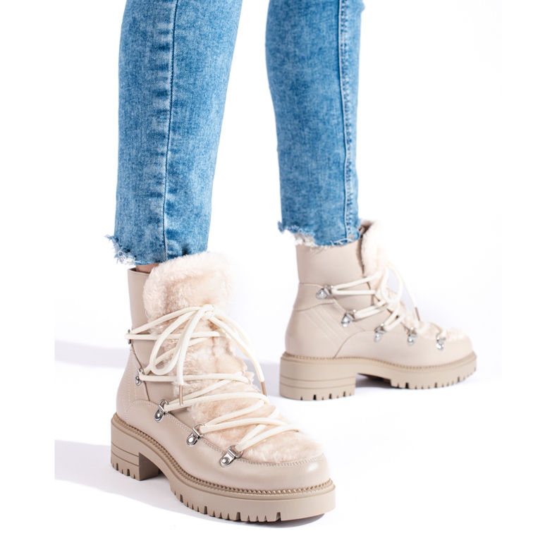 W. Potocki Beige snökängor för kvinnor med päls Potocki 1