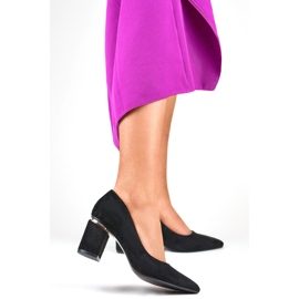 Svarta högklackade pumps i mocka för kvinnor 1