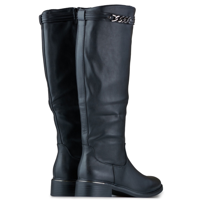 Knähöga stövlar för kvinnor med platt sula av ekologiskt läder svart 1