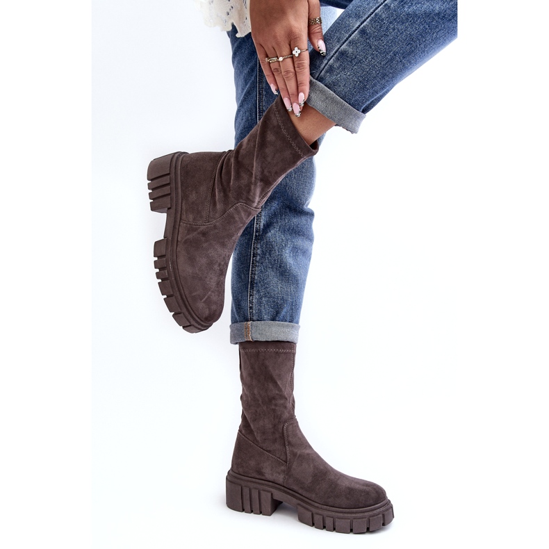 Arbetare Slip-On Boots Med Platta Klackar Grå Divella 2