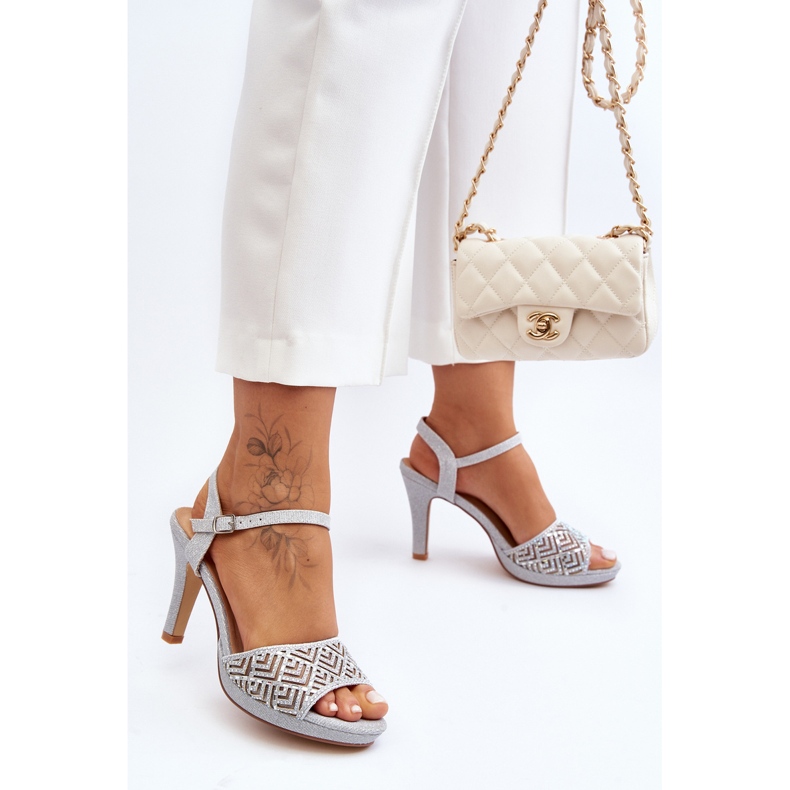 Dekorerade högklackade sandaler D&amp;A MR1038-44 Silver silver- 2