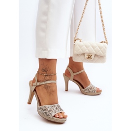 Dekorerade högklackade sandaler D&amp;A MR1038-44 Guld gyllene 2