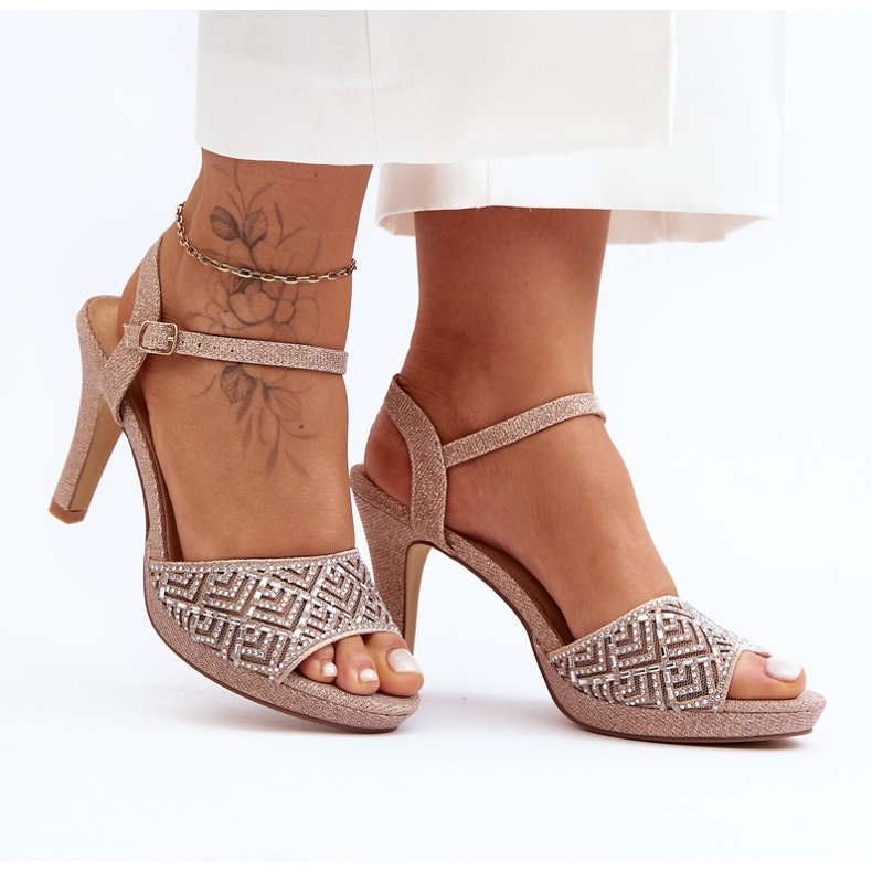 Dekorerade högklackade sandaler D&amp;A MR1038-44 Rose Gold rosa 1