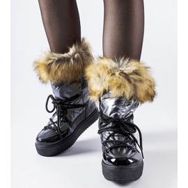 Kampgrå isolerade snöstövlar med päls 1