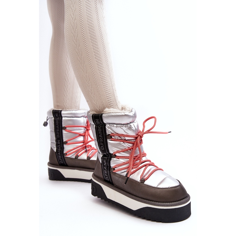 Kvinnors snöstövlar på en tjock vegansk sula D.franklin DFSH371006 Silver silver- 1