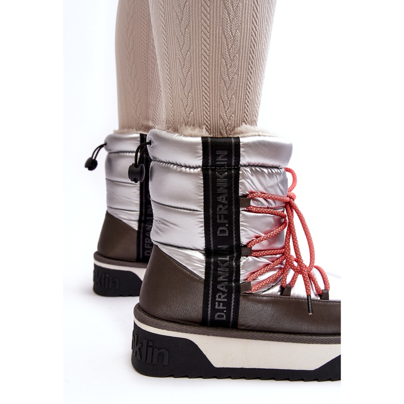 Kvinnors snöstövlar på en tjock vegansk sula D.franklin DFSH371006 Silver silver- 3