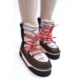 Kvinnors snöstövlar på en tjock vegansk sula D.franklin DFSH371006 Silver silver- 4