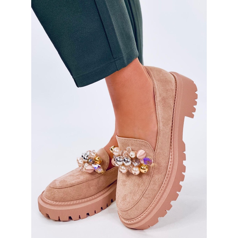 Dollin Khaki plattform loafers med kristaller beige 1