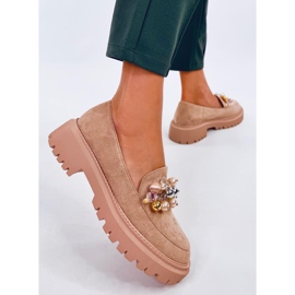 Dollin Khaki plattform loafers med kristaller beige 2