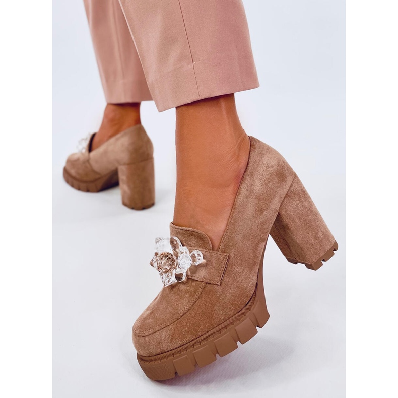 Mockasiner Nadine Khaki högklackade ankelboots beige 2