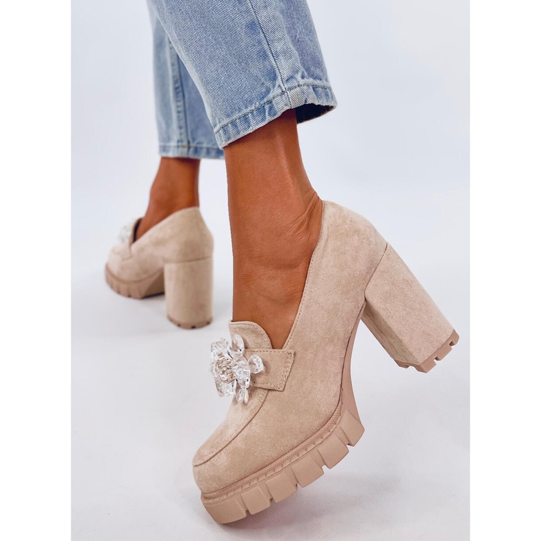 Mockasiner Nadine Beige högklackade ankelboots 2