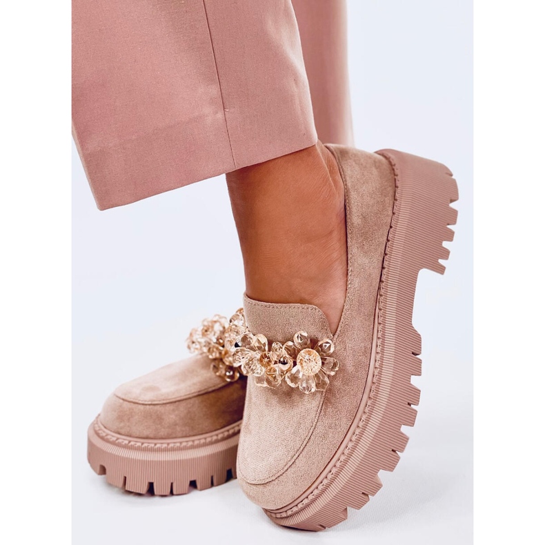 Heidi Khaki loafers med kristaller beige 2