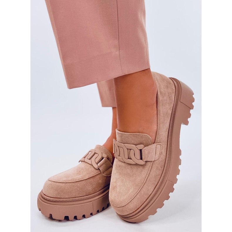 Leena Khaki plattformsloafers med spänne beige 2