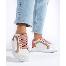 Shelovet vita sneakers för kvinnor med glitter beige 1