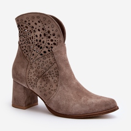 Zazoo 3166/P genombrutna högklackade stövlar för kvinnor, mocka, beige 1