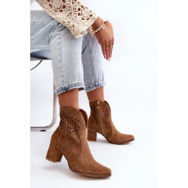 Zazoo 3166 genombrutna högklackade stövlar för kvinnor, kamel i mocka brun 1