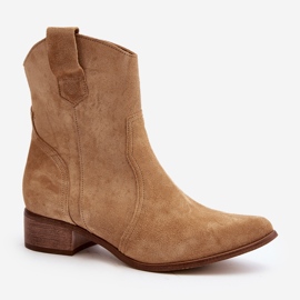 Zazoo 3305/2/G Cowboystövlar i mocka dam med låga klackar Beige 1