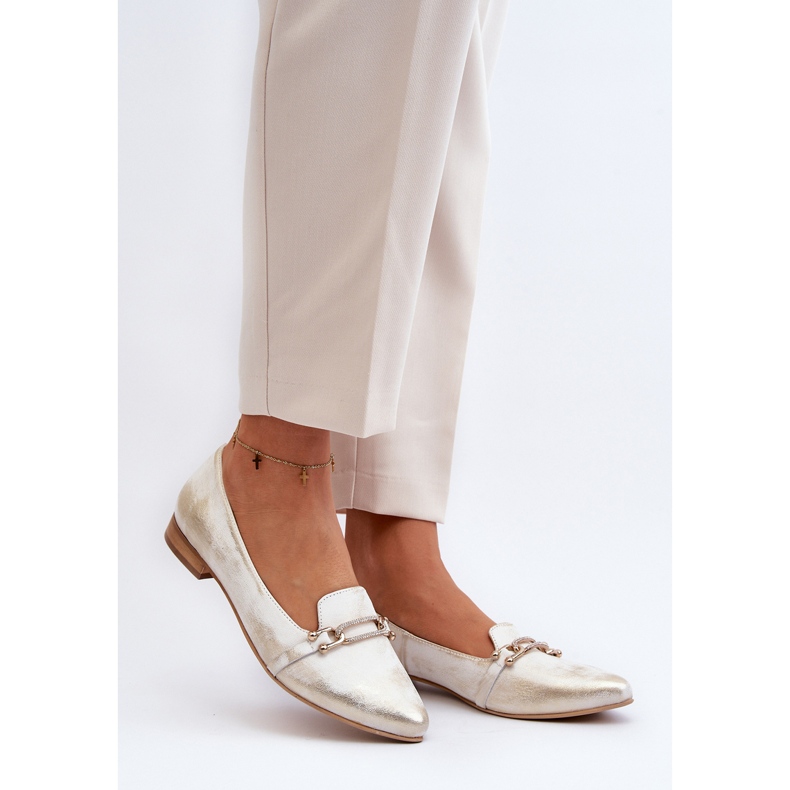 Zazoo 2885 läderbalettlägenheter med guld och vit dekoration gyllene 2