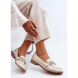 Zazoo 2880 Lädermockasiner för kvinnor med gulddekoration gyllene 1