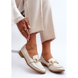 Zazoo 2880 Lädermockasiner för kvinnor med gulddekoration gyllene 2