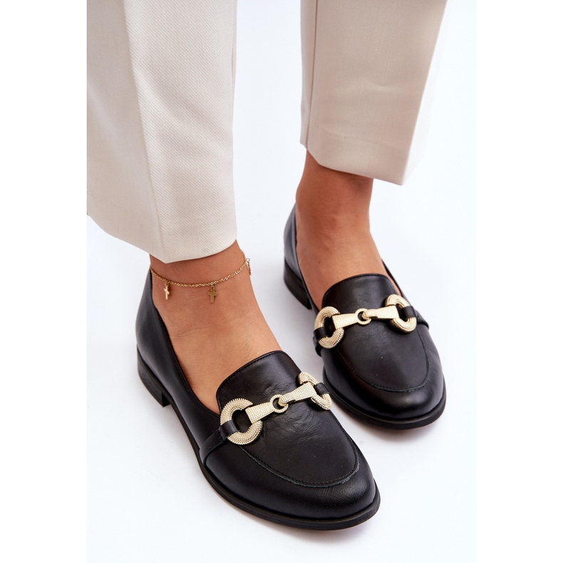 Zazoo 2880 Lädermockasiner för kvinnor med dekoration, svart 2