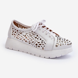 Zazoo 2821 Damskor med genombrutna läder vit 1