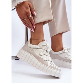 Sportskor i läder för kvinnor på plattformen M01/1 Zazoo ljusbeige 1