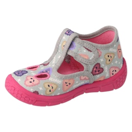 Befado barntofflor med kardborreband 630P007, grå och rosa 1