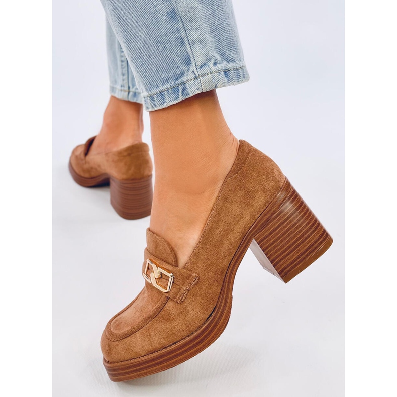 Corinai Brown högklackade loafers beige 2