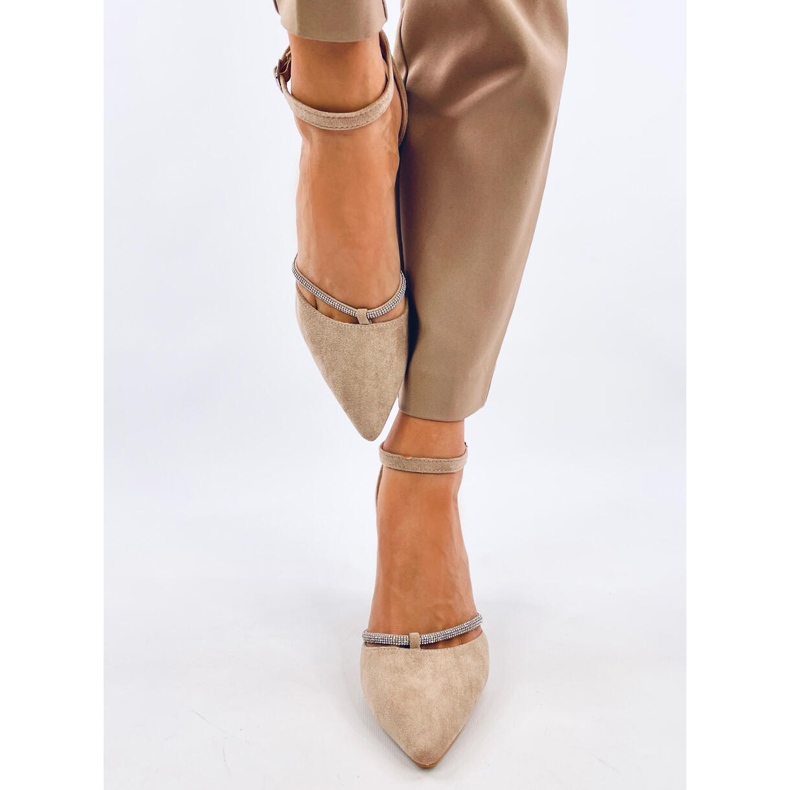 Ingrid Khaki högklackade pumps med strass beige 1