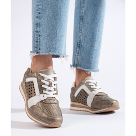 Daszyński guld genombrutna sneakers för kvinnor gyllene 1