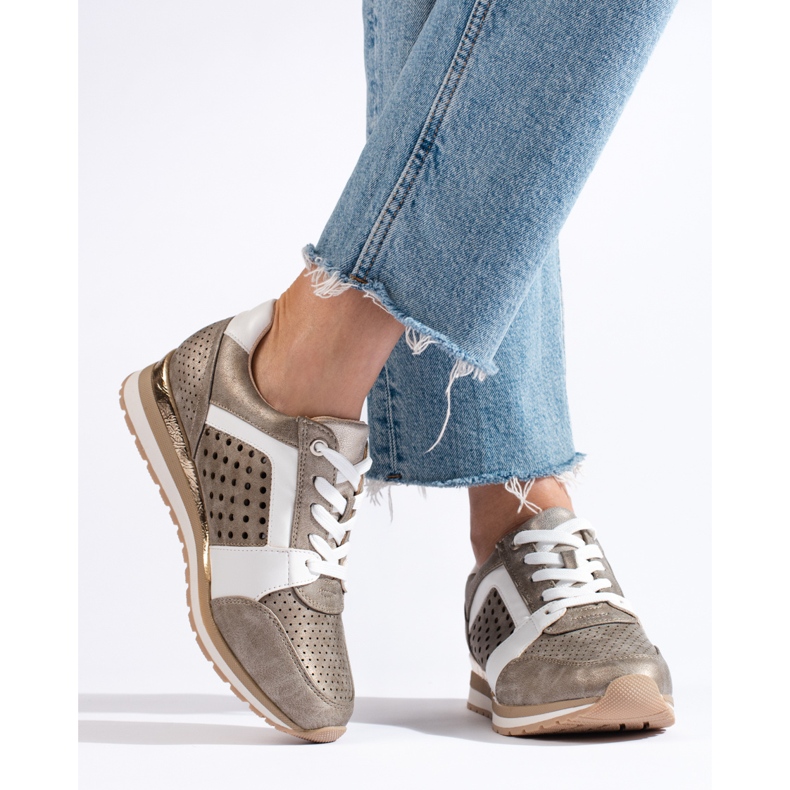 Daszyński guld genombrutna sneakers för kvinnor gyllene 2