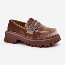 Velourmockasiner för kvinnor med dekoration, brun Wendreda 1