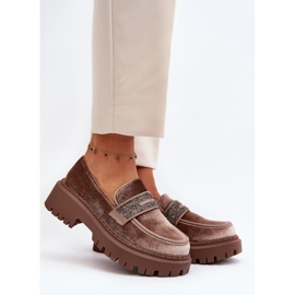 Velourmockasiner för kvinnor med dekoration, brun Wendreda 2