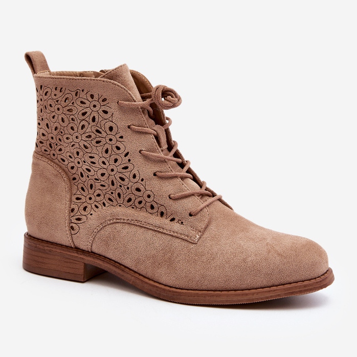 S.barski HY66-136 Ankelboots för kvinnor med mönster, beige 2