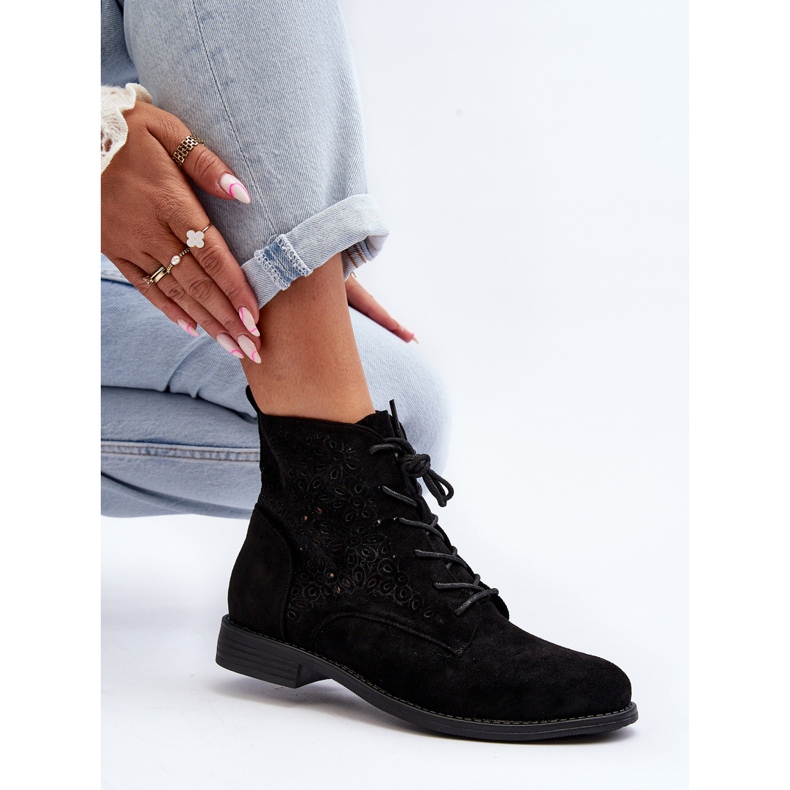 S.barski HY66-136 Ankelstövlar för kvinnor med mönster, svart 1