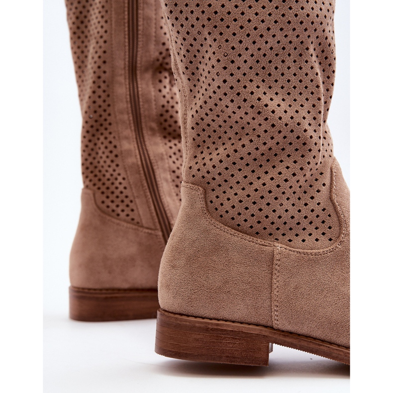 S.barski HY66-139 Beige genombrutna stövlar för kvinnor 1