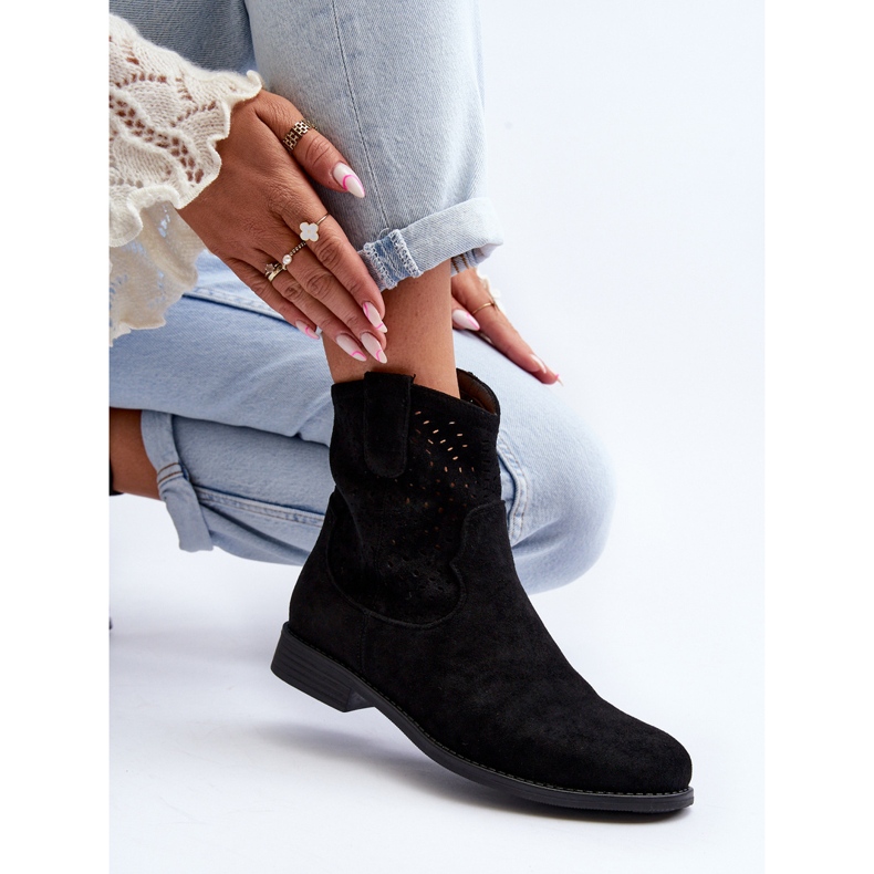 S.barski HY66-135 Openwork stövlar för kvinnor på platta klackar Svart 2