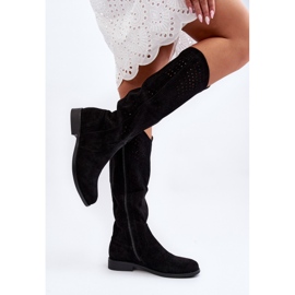 S.barski HY66-150 Openwork stövlar med platta klackar, svarta 1