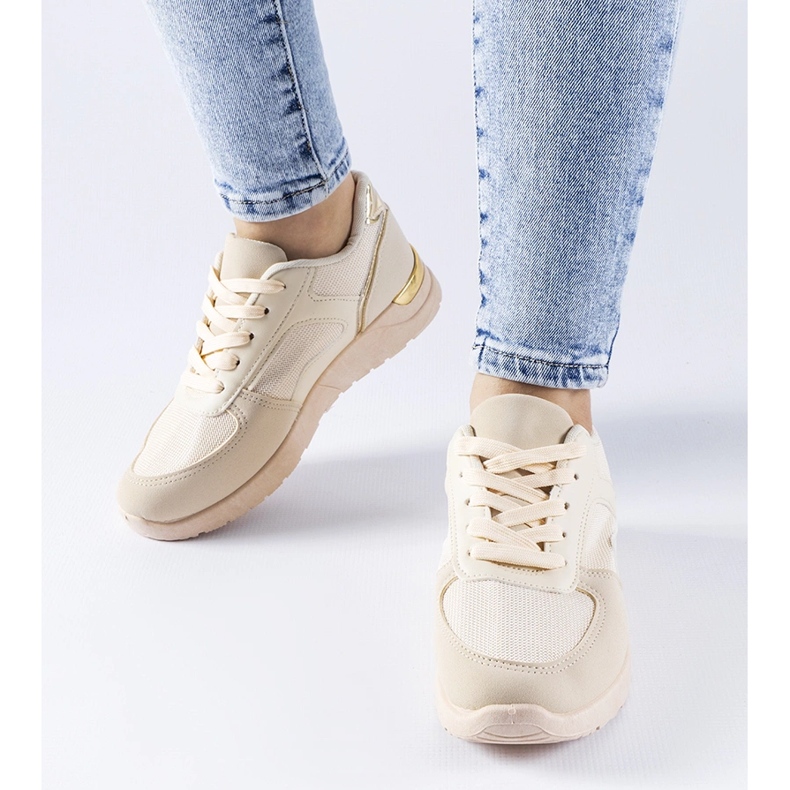 Beige sneakers gjorda av kombinerade Gallo-material 1