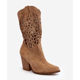 Zazoo 3414 Openwork stövlar för kvinnor, mocka, beige 1