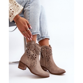 Zazoo 3394 genombrutna Cappucino stövlar med hög klack för kvinnor beige 1