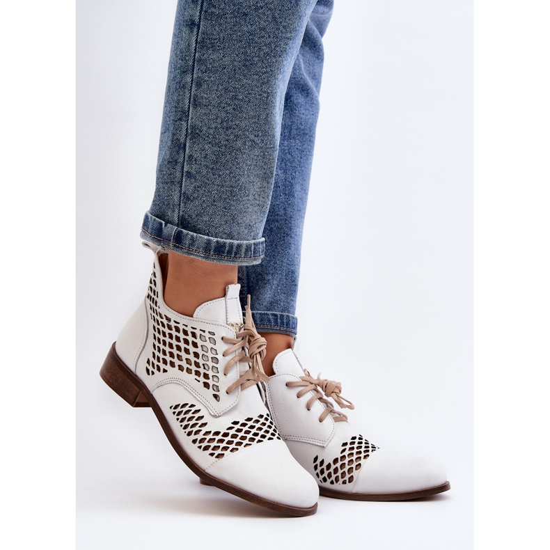 Zazoo 2704 Genombrutna stövlar i läder, vita 2