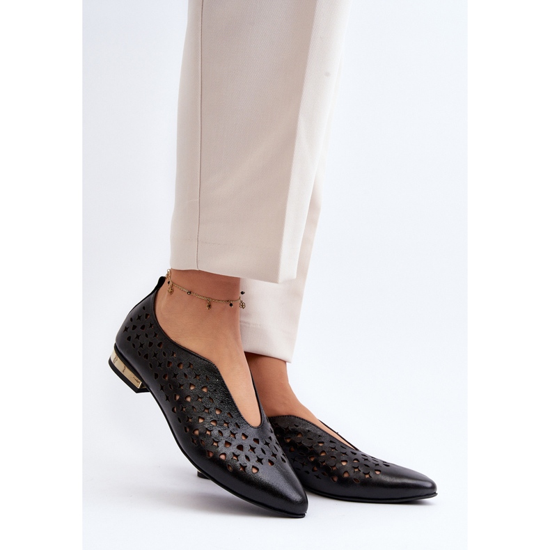 Zazoo 2883 genombrutna ballerinaskor gjorda av naturligt läder, svart 2