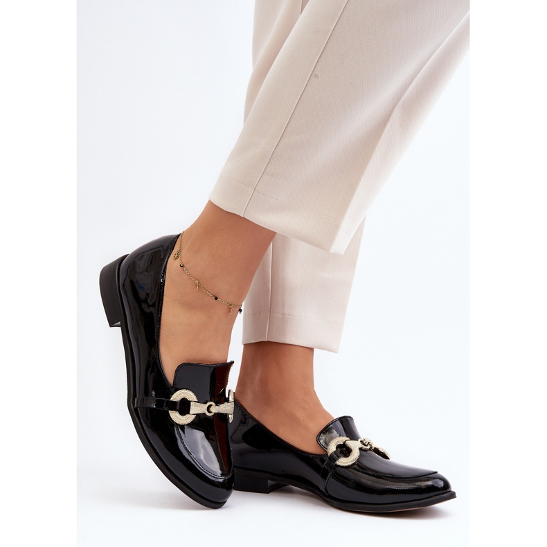 Zazoo 2880 Lackmockasiner för kvinnor med dekoration, svart 2