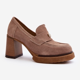 Zazoo 20169 Högklackade mockaskor, mörkbeige 1