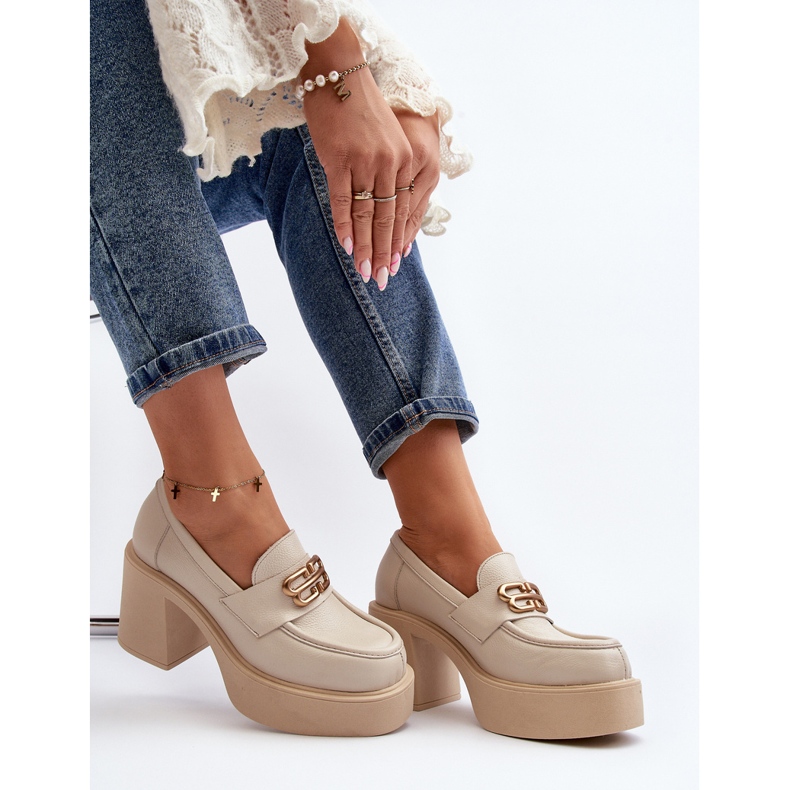 Zazoo 20170 Läderskor för kvinnor på hög klack Ljus beige 1